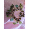 Pliana Bracelet, Green Beads, Antique Gold Colour, Lobster Clasp, 17cm With 3cm Ext, 1pc