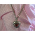 Pliana Necklace, Snake Chain With Red Rhinestone Heart Pendant, Nickel Antiqued, 55cm, 1pc