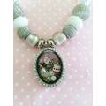 Pliana Necklace, Locket With Clear Rhinestones On White Cord With , Lobster Clasp, Nickel, 44cm, 1pc