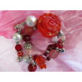 Simone Bracelet, Cherry Quartz With Assorted Beads On Elastic, 2 Strand, Nickel, 55mm Dia, 1pc