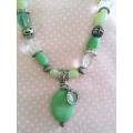 Simone Necklace, Assorted Green Semi-Precious Beads, Clear Quartz And Green....., Toggle Clasp, 42cm