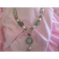 Simone Necklace, Green Semi-Precious Beads And Clear Quartz, Nickel, 44cm With 3cm Ext, 1pc