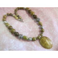 Simone Necklace, Brown Semi-Precious Beads With Nickel, Toggle Clasp, 46cm
