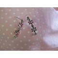 Riza Earrings, Flower Design, Clear Rhinestones, Nickel, ±25mm Long, 2pc