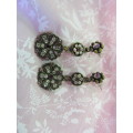 Riza Earrings, Clear And Pink Rhinestones, Bronze, ±45mm Long, 2pc