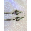 Riza Earrings, Clear Rhinestones, Copper, ±110mm Long, 2pc