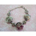 Riza Bracelet, Nickel With Clear And Pink Rhinestones, Lobster Clasp, 17cm With 4cm Extender, 1pc