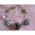 Riza Bracelet, Nickel With Clear And Black Rhinestones, Lobster Clasp, 18cm With 5cm Extender, 1pc