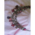 Riza Necklace, Shades Of Pink Rhinestones, Bronze, 34cm With 9.5cm Extender, 1pc