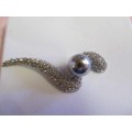 Riza Other, Brooch, Grey Faux Pearl With Clear Rhinestones, Silver, 72mm, 1pc