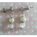 Perrine Earrings, White Freshwater Pearl With Clear Crystal Bead And Nickel Findings, 28mm, 2pc