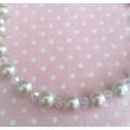 Perrine Necklace, Light Dove Grey Shell Pearls With Clear Crystal Beads, Nickel Findings, 42cm + 5cm