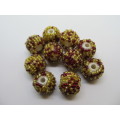 Other beads, Seedbead Covered Beads, Made In India, Dark Red and Gold, ±17mm, 2pc