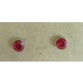 Riza Earrings, Red Rhinestones, 5mm, Stamped 925, Studs, 2pc