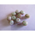 Glass Beads, Fancy, Hand Painted, Round, Lilac And Gold, 5mm - 7mm, 8pc