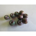 Glass Beads, Fancy, Hand Painted, Round, Purple And Gold, 5mm - 7mm, 8pc