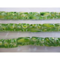 Glass Beads, Fancy, Hand Painted, Tube, Green, 15mm x 10mm, 4pc