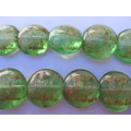 Glass Beads, Fancy, Flat Round, Green With Gold, 27mm, 1pc