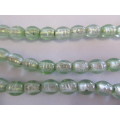 Glass Beads, Fancy, Foil, Barrel Shape, Green, 12mm x 10mm, 10pc