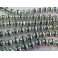 Glass Beads, Fancy, Round, Green With Silver, 14mm, ±30pc