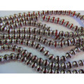 Glass Beads, Fancy, Round, Red With Silver, 8mm, ±52pc