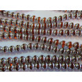 Glass Beads, Fancy, Round, Orange With Silver, 8mm, ±52pc