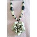 Simone Necklace, Cream Howlite Beads, Black Shell Pearls And Small Black Wooden...Toggle Clasp, 46cm