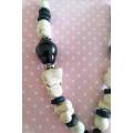 Simone Necklace, Cream Howlite Beads, Black Shell Pearls And Small Black Wooden...Toggle Clasp, 46cm