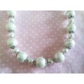 Perrine Necklace, White Glass Pearls, Nickel Findings, Lobster Clasp, 42cm + 5cm Ext