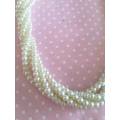 Perrine Necklace, Cream Glass Pearls, Pearl Size - 6mm, 6 Strands, Lobster Clasp, 44cm + 5cm Ext