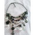 Burtell Necklace, Black And Clear Beads With Bronze Findings, Lobster Clasp, 45cm, 1pc