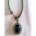 Burtell Necklace, Black Pendant On Snake Chain, Chain Thickness 7mm, Pendant - 47mm, Antique Nickel.