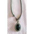 Burtell Necklace, Black Pendant On Snake Chain, Chain Thickness 7mm, Pendant - 47mm, Antique Nickel.
