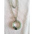 Riza Necklace, Round Nickel Pendant With Clear Rhinestones, Nickel, Lobster Clasp, 46cm With 5cm Ext