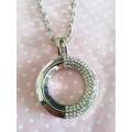 Riza Necklace, Round Nickel Pendant With Clear Rhinestones, Nickel, Lobster Clasp, 46cm With 5cm Ext