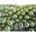 Glass Pearls, Shiny Green, 12mm, ±70pc
