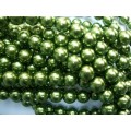 Glass Pearls, Shiny Dark Green, 14mm, ±62pc