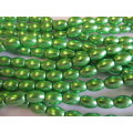 Glass Pearls, Oval, Shiny Green, 8mm x 11mm, ±36pc