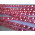 Glass Pearls, Oval, Shiny Pink, 8mm x 11mm, ±36pc