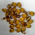 Window Beads, Glass, Oval, Yellow With Gold, 9mm x 7mm, ±32pc