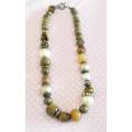Necklace, Shades Of Brown Semi-Precious Beads and Beige Shell Pearls, Toggle Clasp, 46cm