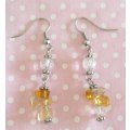 Simone Earrings, Citrine Chips and Clear Crystal Beads, Nickel Findings, 52mm Long, 2pc