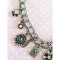 Mistique Necklace, Pewter Coloured Chain With Beige and Black Charms, Lobster Clasp, 40cm + 5cm