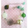 Perrine Bracelets, Shades Of Green Shell Pearl, Crystal Bead, Shell And Semi-Precious Bead