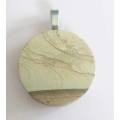 Semi-Precious Pendant, Picture Jasper, Shades Of Brown, 42mm x 3mm, 1pc