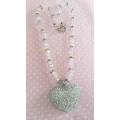 Cristia Necklace, Clear AB Facetted Crystal Beads, Rhinestone Heart Pendant, Toggle Clasp, 46cm, 1pc