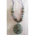 Mistique Necklace, Purple And Nickel Pandora Style Beads On Purple Wax Cord, 52mm