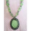 Burtell Necklace, Green Glass Beads With Green Indian Style Pendant, Lobster Clasp, 46cm + 5cm, 1pc