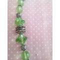 Burtell Necklace, Green Glass Beads With Green Indian Style Pendant, Lobster Clasp, 46cm + 5cm, 1pc