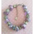 Mistique Bracelet, Purple And Nickel Pandora Style Beads, Lobster Clasp, 20cm With 5cm Ext, 1pc